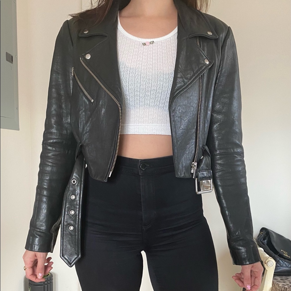 VEDA Baby Jane Cropped Leather Jacket lambskin moto biker punk